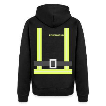 Feuerwehr Kids Kinder Kostüm Party FFw Uniform - Unisex Premium Bio Zip Hoodie - Schwarz - Hinten - Nico (187cm)