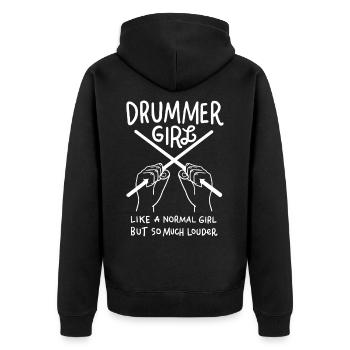 Schlagzeug Schlagzeuger Drumsticks Drumer Girl - Unisex Premium Bio Zip Hoodie - Schwarz - Hinten - Nico (187cm)