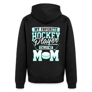 Eishockey Hockeyspieler Mutter Sohn Tochter Hockey - Unisex Premium Bio Zip Hoodie - Schwarz - Hinten - Nico (187cm)