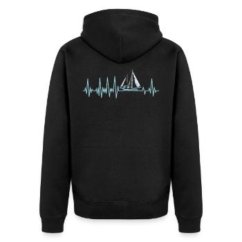 Herzschlag segeln Segelboot Segelschiff Geschenk - Unisex Premium Bio Zip Hoodie - Schwarz - Hinten - Nico (187cm)