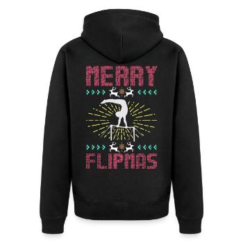 Merry Flipmas Christmas Gymnastics Sport Sweater - Unisex Premium Organic Zip Hoodie - black - Back - Nico (187cm)