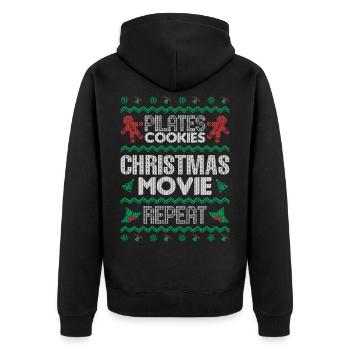 Pilates Cookies Christmas Movie Repeat Sweater - Unisex Premium Bio Zip Hoodie - Schwarz - Hinten - Nico (187cm)