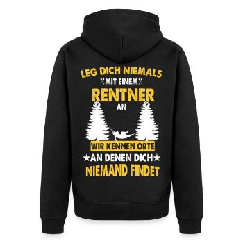 Rentner Spruch - Unisex Premium Bio Zip Hoodie - Schwarz - Hinten - Nico (187cm)