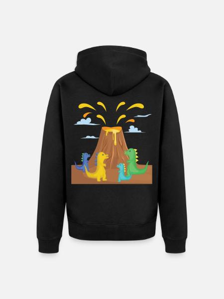 Ausbrechender Vulkan mit Dinosauriern. - Unisex Premium Bio Zip Hoodie - Schwarz