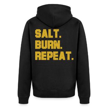 Salt. Burn. Repeat. Funny Supernatural Spirit Tee - Unisex Premium Bio Zip Hoodie - Schwarz - Hinten - Nico (187cm)