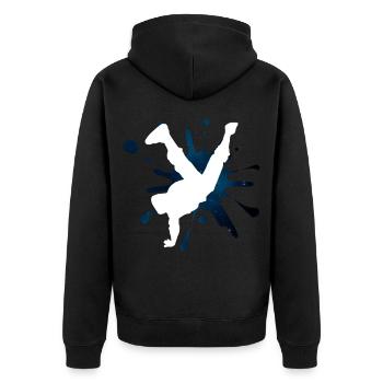 Breakdance Splash - Unisex Premium Bio Zip Hoodie - Schwarz - Hinten - Nico (187cm)