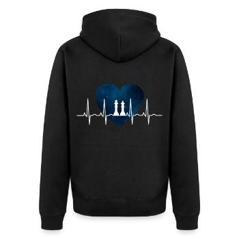 Herzschlag Schach König Dame - Unisex Premium Bio Zip Hoodie - Schwarz - Hinten - Nico (187cm)