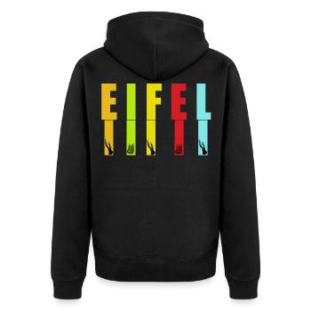 Eifel Natur mit Hirsch und Wildkatze - Unisex Premium Bio Zip Hoodie - Schwarz - Hinten - Nico (187cm)