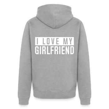 I Love My Girlfriend - Unisex Premium Bio Zip Hoodie - Grau meliert - Hinten - Nico (187cm)