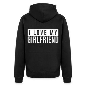 I Love My Girlfriend - Unisex Premium Bio Zip Hoodie - Schwarz - Hinten - Nico (187cm)