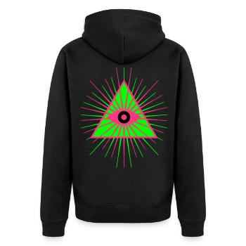65 Allsehendes Auge Gottes Dreieck Strahlen - Unisex Premium Bio Zip Hoodie - Schwarz - Hinten - Nico (187cm)