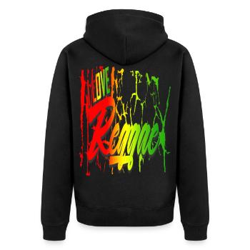 Reggae 6I love reggae - Unisex Premium Bio Zip Hoodie - Schwarz - Hinten - Nico (187cm)