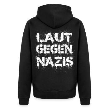 Laut gegen Nazis - Unisex Premium Bio Zip Hoodie - Schwarz - Hinten - Nico (187cm)
