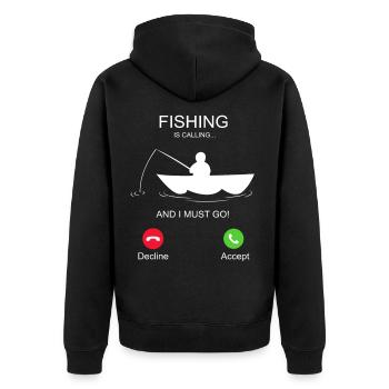 Fishing is calling and i must go - Unisex Premium Organic Zip Hoodie - black - Back - Nico (187cm)