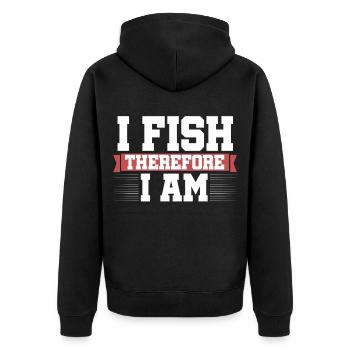 I fish therefore I am - Unisex Premium Bio Zip Hoodie - Schwarz - Hinten - Nico (187cm)