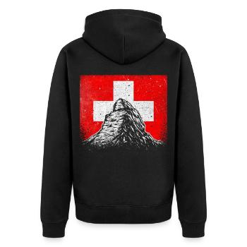Schweiz Matterhorn Zermatt Schweizerkreuz Geschenk - Unisex Premium Bio Zip Hoodie - Schwarz - Hinten - Nico (187cm)