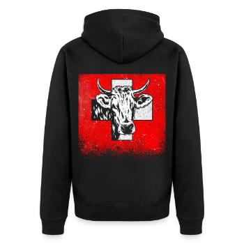Schweiz Kuh Landwirt Tier Schweizerkreuz Geschenk - Unisex Premium Bio Zip Hoodie - Schwarz - Hinten - Nico (187cm)