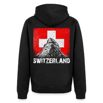 Schweiz Matterhorn Zermatt Schweizerkreuz Geschenk - Unisex Premium Bio Zip Hoodie - Schwarz - Hinten - Nico (187cm)