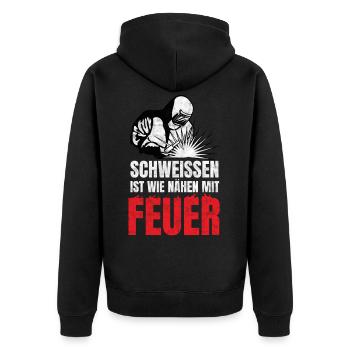 Welding is like sewing with fire - Unisex Premium Organic Zip Hoodie - black - Back - Nico (187cm)