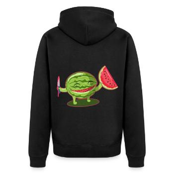 Melone Wassermelone Honigmelone Essen Geschenk - Unisex Premium Bio Zip Hoodie - Schwarz - Hinten - Nico (187cm)