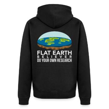 Flat Earth Believer - Flache Erde Geschenk T-Shirt - Unisex Premium Bio Zip Hoodie - Schwarz - Hinten - Nico (187cm)