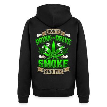 Weed rauchen Marihuana Cannabis Hanf Geschenk - Unisex Premium Bio Zip Hoodie - Schwarz - Hinten - Nico (187cm)