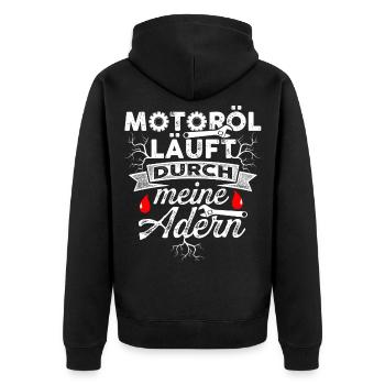Mechanic funny saying Engine Oil Gift - Unisex Premium Organic Zip Hoodie - black - Back - Nico (187cm)