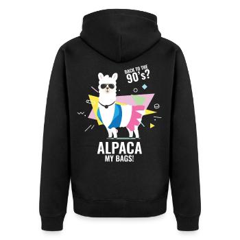 90er Jahre Party Outfit Kostüm Klamotten Kassette - Unisex Premium Bio Zip Hoodie - Schwarz - Hinten - Nico (187cm)