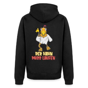 Der Hahn Muss Laufen Saufen Mallorca Strandparty - Unisex Premium Bio Zip Hoodie - Schwarz - Hinten - Nico (187cm)