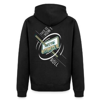 90er Jahre Party Outfit Kostüm Klamotten Kassette - Unisex Premium Bio Zip Hoodie - Schwarz - Hinten - Nico (187cm)