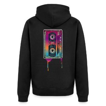 90er Jahre Party Outfit Kostüm Klamotten Kassette - Unisex Premium Bio Zip Hoodie - Schwarz - Hinten - Nico (187cm)