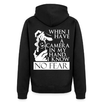 Fotograf fotografieren Fotoshooting Kamera - Unisex Premium Bio Zip Hoodie - Schwarz - Hinten - Nico (187cm)