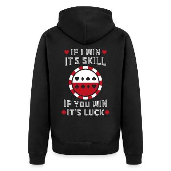 Poker pokern Kartenspiel Pokerface Chip Pokerchip - Unisex Premium Bio Zip Hoodie - Schwarz - Hinten - Nico (187cm)