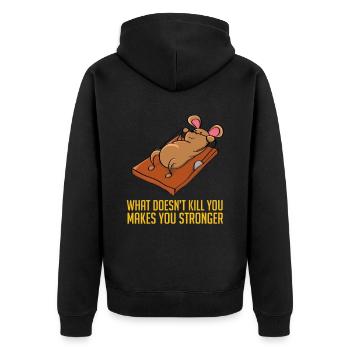 Was Dich Nicht Umbringt Macht Dich Stark Maus - Unisex Premium Bio Zip Hoodie - Schwarz - Hinten - Nico (187cm)