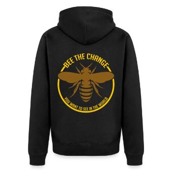 Sei Der Positive Einfluss Für Die Umwelt Bienen - Unisex Premium Bio Zip Hoodie - Schwarz - Hinten - Nico (187cm)