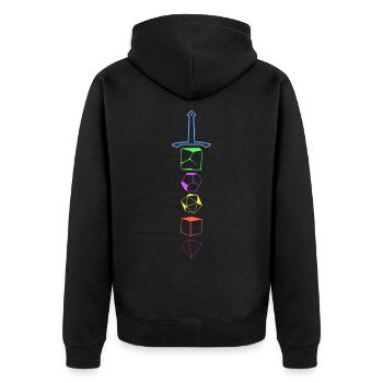 Tabletop Würfel Schwert - Unisex Premium Bio Zip Hoodie - Schwarz - Hinten - Nico (187cm)