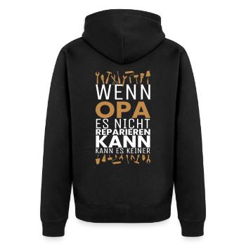 Opa Großvater Reparieren Handwerker Werkzeug - Unisex Premium Bio Zip Hoodie - Schwarz - Hinten - Nico (187cm)