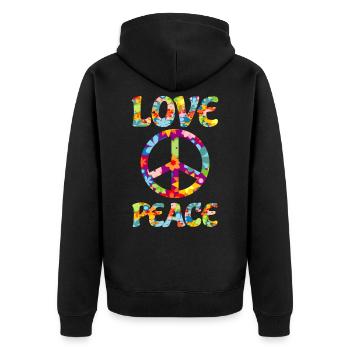 70er Liebe Frieden Love Peace Retro Vintage - Unisex Premium Bio Zip Hoodie - Schwarz - Hinten - Nico (187cm)