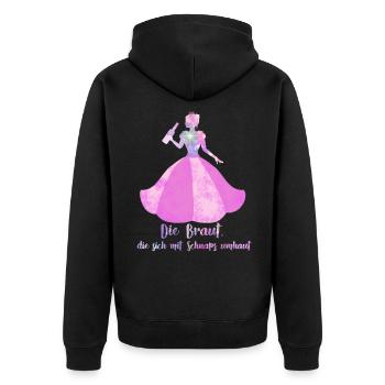 Die Braut Die Sich Mit Schnaps Umhaut - Unisex Premium Bio Zip Hoodie - Schwarz - Hinten - Nico (187cm)