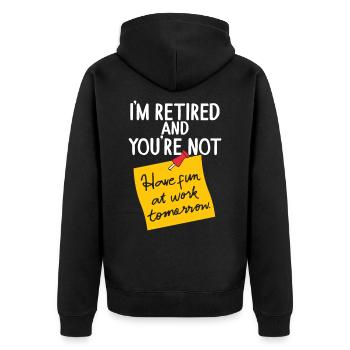 Rente Rentner Rentnerin Pensionierung Pensionär - Unisex Premium Bio Zip Hoodie - Schwarz - Hinten - Nico (187cm)