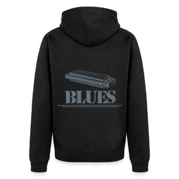 Mundharmonika Blues - Unisex Premium Bio Zip Hoodie - Schwarz - Hinten - Nico (187cm)