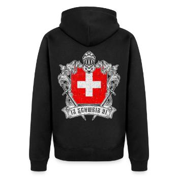 Schweiz Helvetia Patriot Schweizerkreuz Ritter - Unisex Premium Bio Zip Hoodie - Schwarz - Hinten - Nico (187cm)