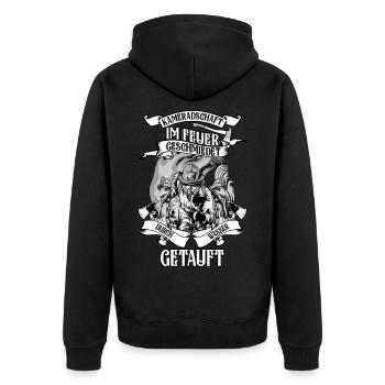 Freiwillige Feuerwehr Feuerwehrmann Kameradschaft - Unisex Premium Bio Zip Hoodie - Schwarz - Hinten - Nico (187cm)