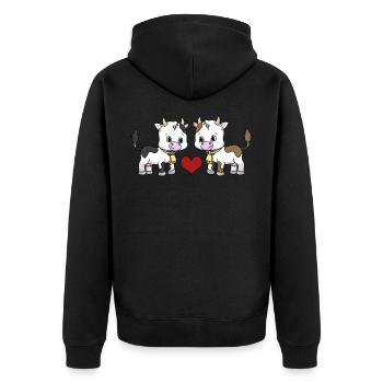 Kühe lieben einander - Unisex Premium Bio Zip Hoodie - Schwarz - Hinten - Nico (187cm)