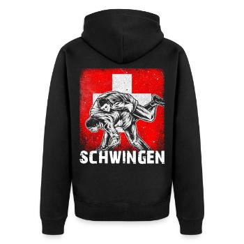 Schweiz Tradition Patriot Schwingen Schweizerkreuz - Unisex Premium Bio Zip Hoodie - Schwarz - Hinten - Nico (187cm)