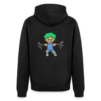 Chibi with muscles and dumbbell - Unisex Premium Organic Zip Hoodie - black - Back - Nico (187cm)