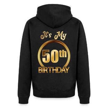 50ème anniversaire 50 ans joyeux anniversaire - Veste à capuche bio Premium Unisexe - noir - Dos - Nico (187cm)
