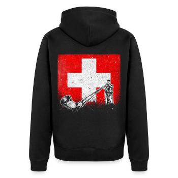 Schweiz Schweizer Alphorn Musik - Unisex Premium Bio Zip Hoodie - Schwarz - Hinten - Nico (187cm)