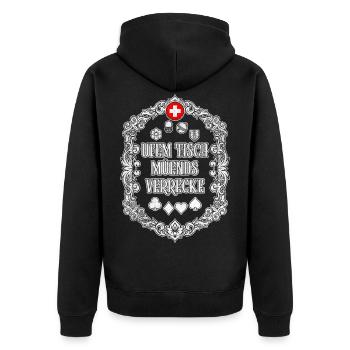 Schweiz Jassen Jass Mundart lustige Sprüche - Unisex Premium Bio Zip Hoodie - Schwarz - Hinten - Nico (187cm)