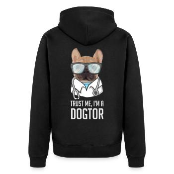 Trust Me I'm A Dogtor Mops - Unisex Premium Bio Zip Hoodie - Schwarz - Hinten - Nico (187cm)